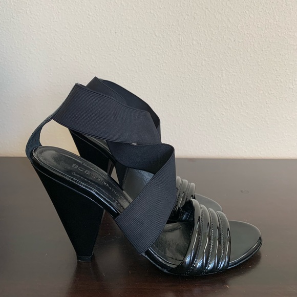 BCBGeneration Brandise Black Patent Elastic Heels/Open Toe Sandal - Picture 5 of 6